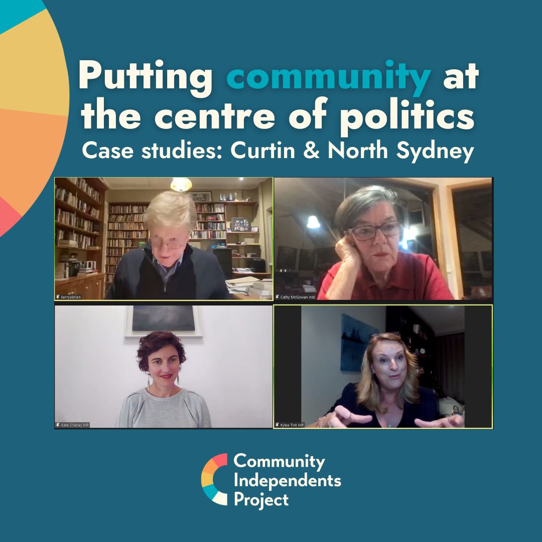 Thank you Kerry, Cathy, Kate and Kylea for the riveting conversation tonight and for sharing your values with us - community, courage, compassion, integrity. The recording will be available on our website for those who missed it. #CommunityPolitics #ParticipatoryDemocracy