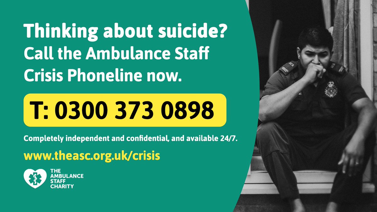 TASCharity's tweet photo. Thinking about #Suicide? The 24/7 #Ambulance Staff Crisis Phoneline is here to provide immediate &amp; ongoing care for UK #AmbulanceStaff. Learn more: https://t.co/QKhx1lQ2Ad

In crisis? Call 0300 373 0898 Open 365 days a year. 

#TASCP https://t.co/IBMj1MJQMS