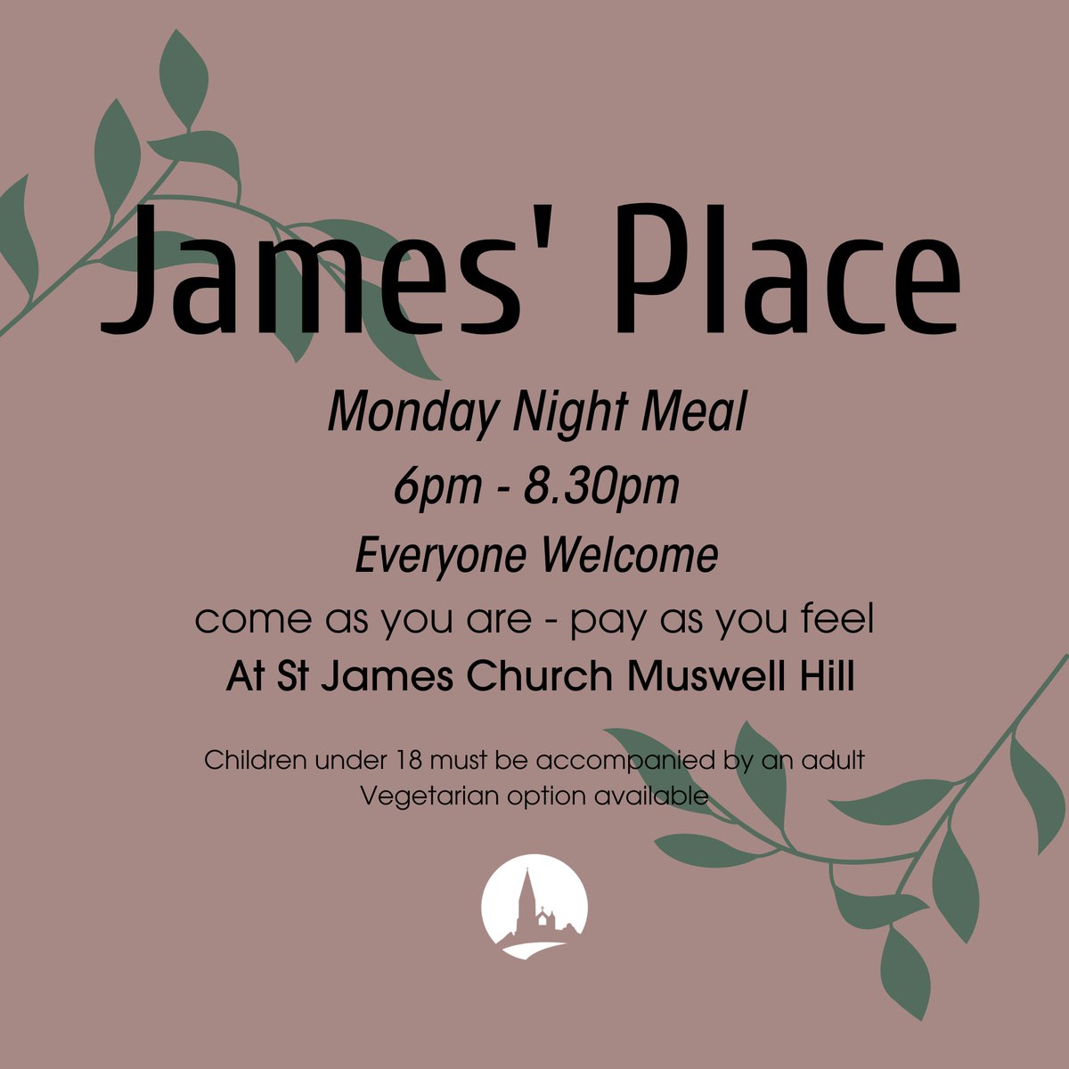 JAMES' PLACE
Join us tonight and Mondays from 6pm (Excluding Bank Holidays)

#londonchurch #london #church #northlondon #muswellhill #community #communitycafe #communitymeal #churchinthecommunity