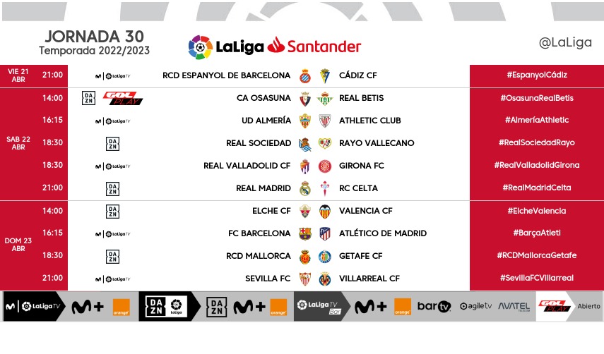 Horarios LaLiga Jornada 30