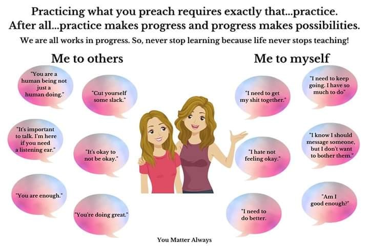 SuzieYMA's tweet photo. A #MotivationalMonday reminder that we all need to #practicewhatwepreach and #practicewhatweteach #YouMatterAlways #whoyouarematters #practicemakesprogress #progressmakespossibilities #lifelonglearning #NoDoubleStandards https://t.co/j7U60UXRu7