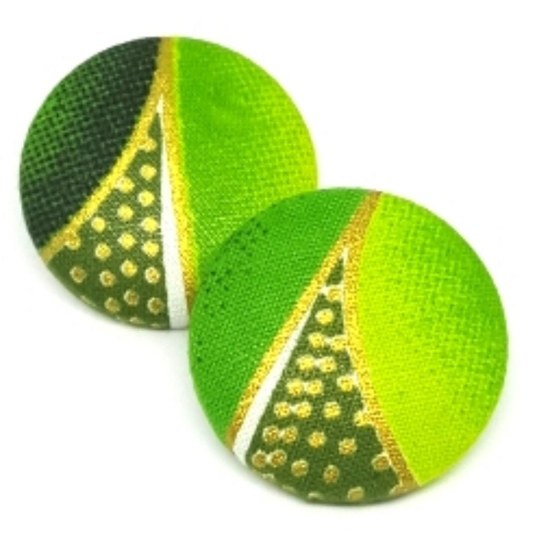 Green Gold Flare Fabric Wrapped Button Stud Post Earrings tuppu.net/fc19f659 #HealthIsWealth #HealingOils #Ebooks #NaturesGroove #EtsySeller #BlackOwnedbusiness #Etsy #Detox #ButtonEarrings #BohemainJewelry