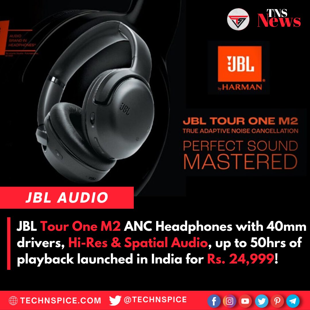 #JBL Tour One M2 ANC Headphones with 40mm drivers, Hi-Res & Spatial Audio, up to 50hrs of playback launched in India for Rs. 24,999! 

amzn.to/3GbCP0t

#JBLTourOneM2 #ANC #HiResAudio #SpatialAudio