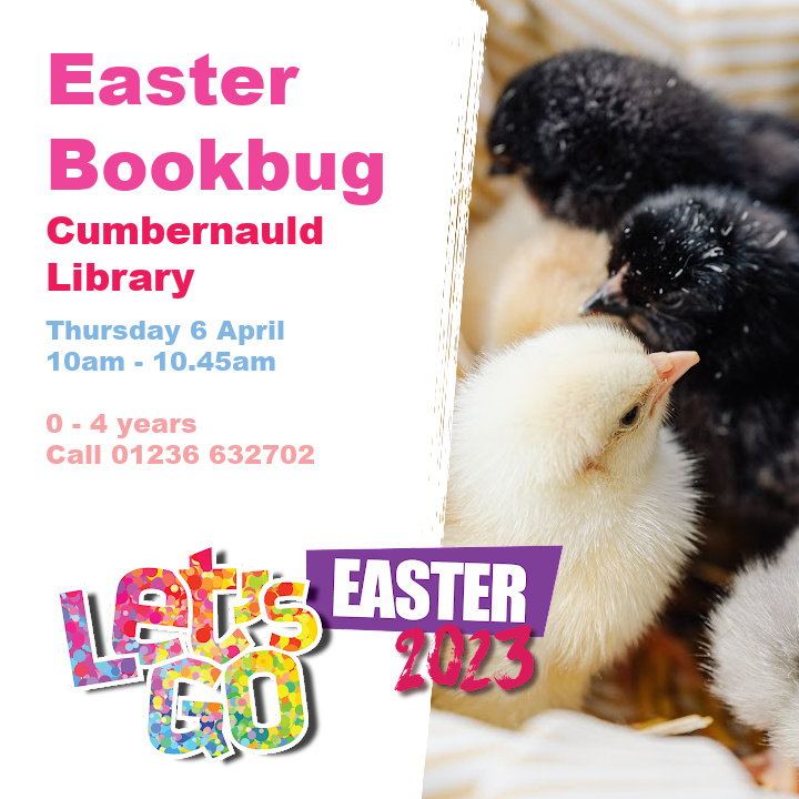 LibrariesNL's tweet photo. You can an excellent Easter #Bookbug session at #CumbernauldLib on Thursday 6 April, 10am as part of #LetsGoEaster. Songs and rhymes perfect for 0 - 4 year olds.
Find out more: https://t.co/AsBaMiTQ24 https://t.co/hrSjhQXhnC