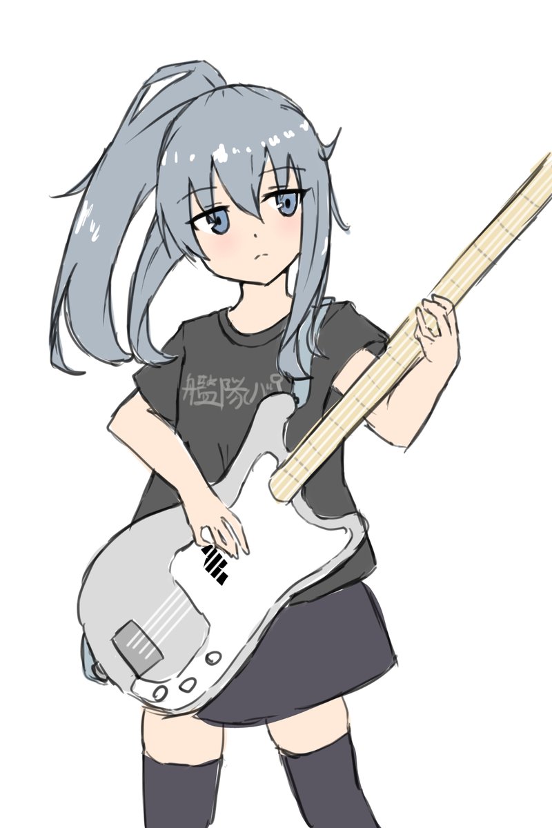 hibiki (kancolle) 1girl solo instrument thighhighs alternate hairstyle shirt long hair  illustration images