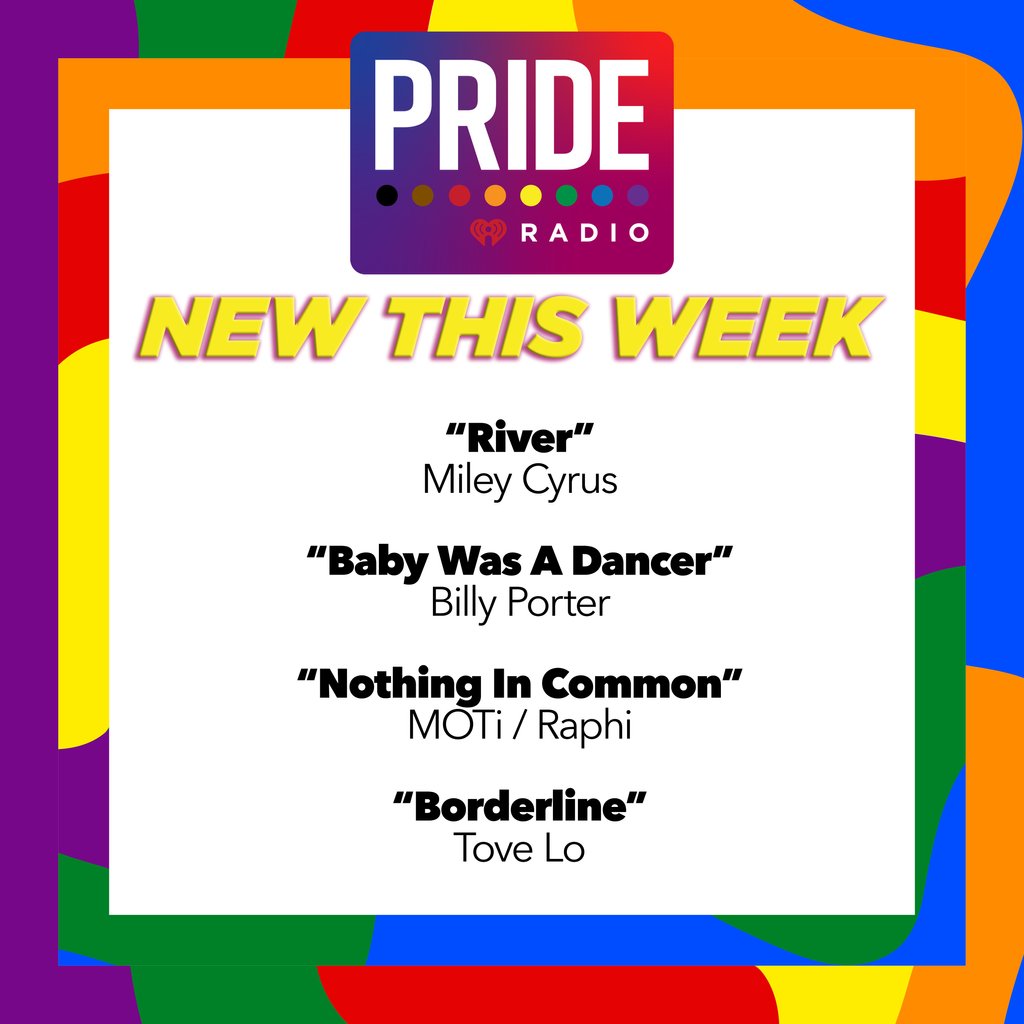 prideradio's tweet photo. #NEWMUSICMONDAY on PRIDE Radio!
#River by @MileyCyrus
#BabyWasADancer by @TheBillyPorter
#NothingInCommon by @MOTiOfficial @RaphiMusic
#Borderline by @ToveLo https://t.co/aJnf8CAkgp