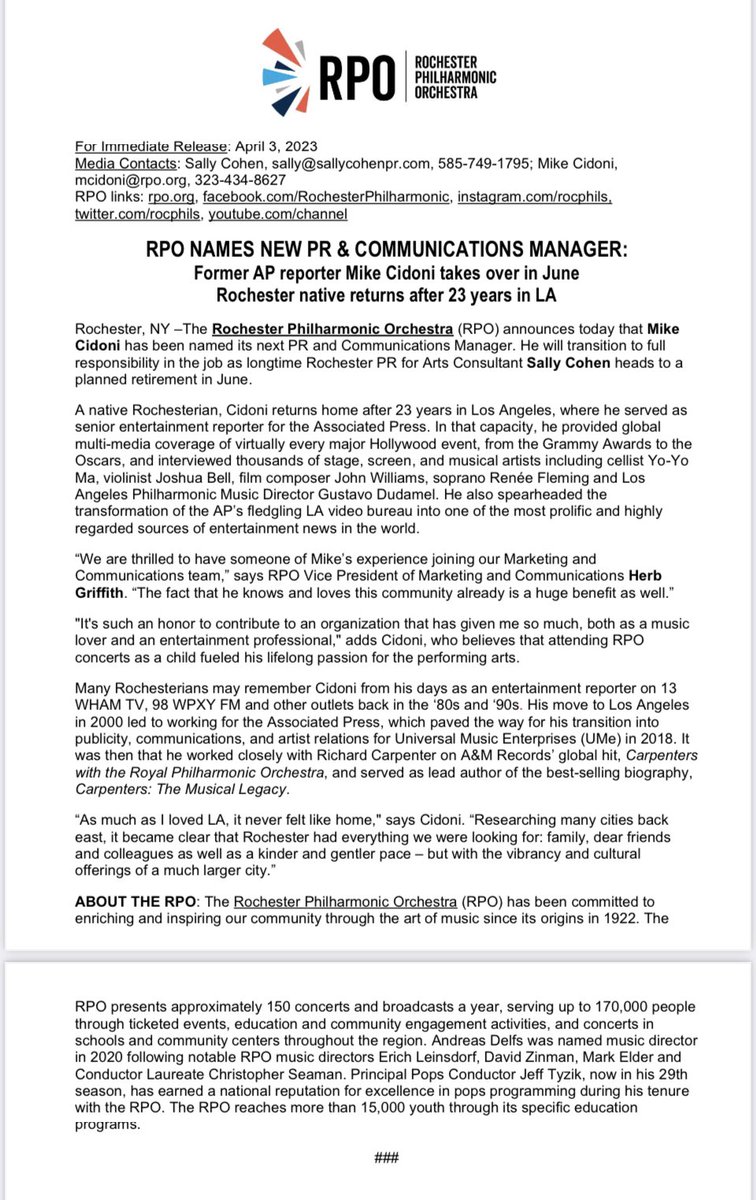 From one out-of-my-wildest-dreams gig to the next.

In a word: blessed.

In a few more:

Absolutely gobsmacked to begin work today with another truly world-class organization.

Somewhere Mom, who took me to my first RPO concert at age 3, is plotzing.

Twitter.com/RocPhils