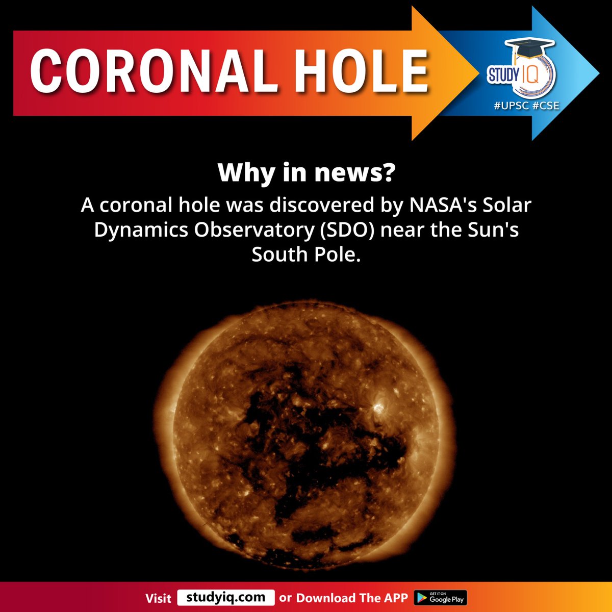 upsciq's tweet photo. Coronal Hole

#coronalhole #whyinnews #nasa #solardynamicsobservatory #sdo #sunsouthpole #extremeultraviolet #xray #solarimages #plasma #interplantearyspace #solarmaterial #solarwind #sun #northandsouthpole #solarcycle #spaceenvironment #earth #upsc #cse #ips #ias https://t.co/xc5vgtpKUD