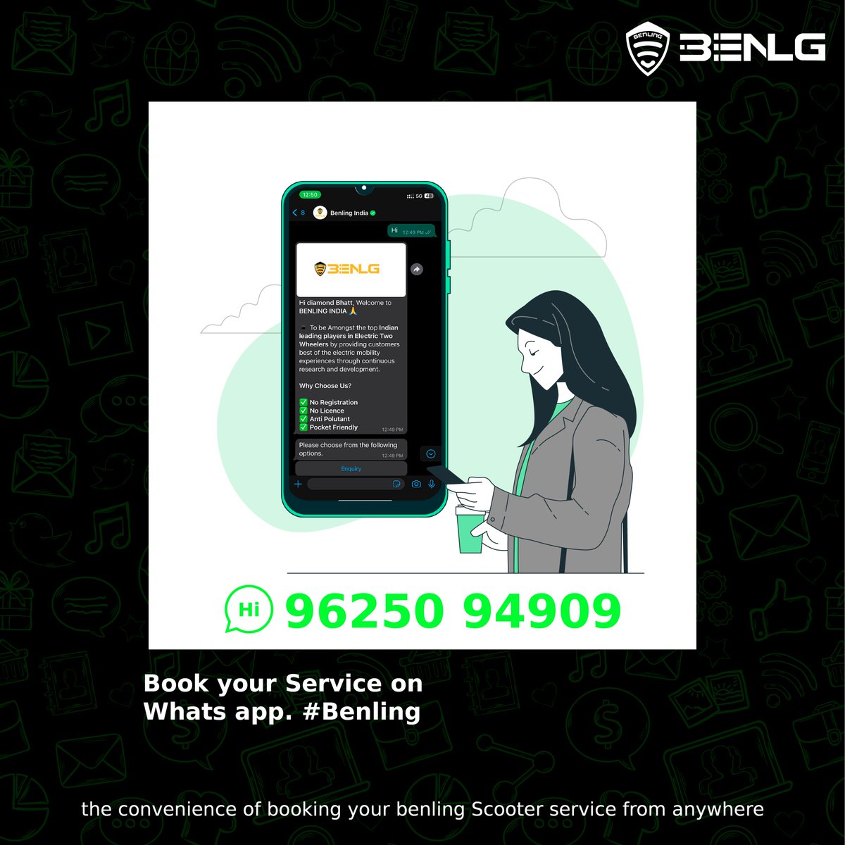 Looking for a hassle-free way to book your Benling scooter service? Say hello to our WhatsApp booking feature! Now you can schedule your service appointment from anywhere with just a few taps. #Benling #ScooterService #WhatsAppBooking