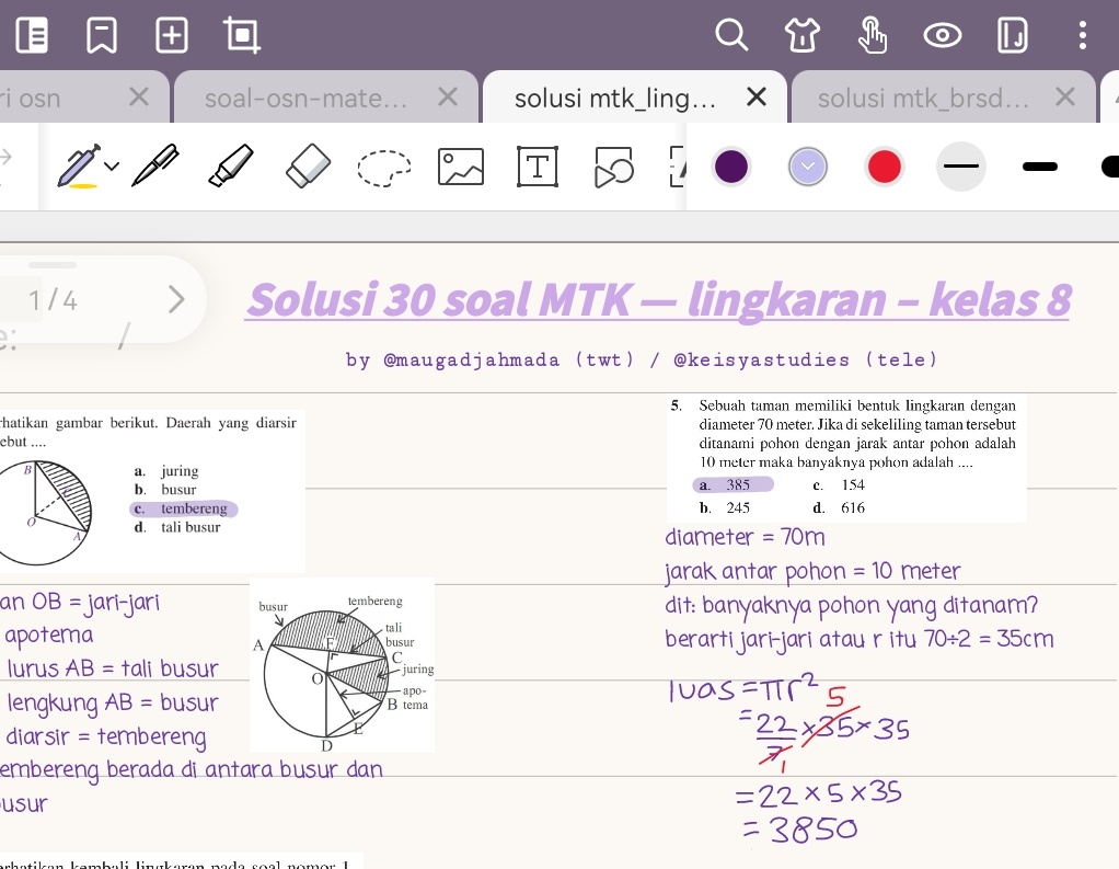 maugadjahmada's tweet photo. moots! aku ada bikin pembahasan soal mtk lingkaran &amp; brsd kelas 8, ada yang mauu?? 🧐🧐 https://t.co/alJojI2qBJ