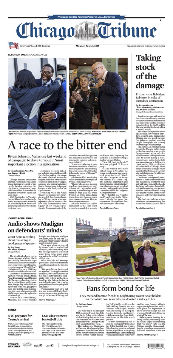 chicagotribune's tweet photo. The front page of today's Chicago Tribune. Read the e-edition here: https://t.co/2Eo6R3Ww6b https://t.co/nX9XVS8ZMd