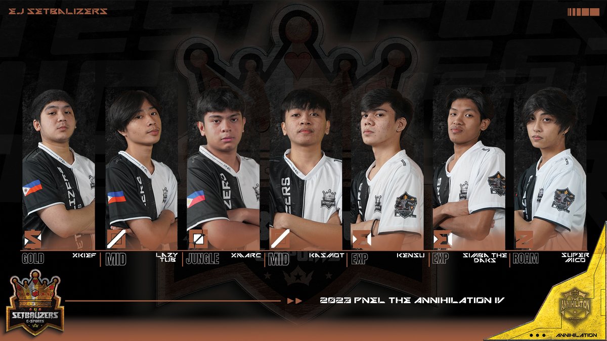 pnelofficial's tweet photo. ❗PNEL THE ANNIHILATION IV: Roster reveal -
EJ Setbalizers Esports❗

Fierce and competitive, ready to take any challenge and destroy every obstacle!

#PNEL #philippinenationalesportsleague #MLBB #MobileLegendsBangBang #MobileLegends #PNEL_THE_ANNIHILATION #PNEL_LAKAMBINI https://t.co/Ne3LkMAZTT