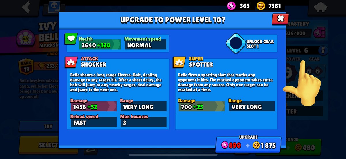 iAmChappie's tweet photo. @BrawlStars upgrade was not showing so I spent more then I wanted losing gold. Says Power 6 but it’s power 9 https://t.co/LzLce1MBkT