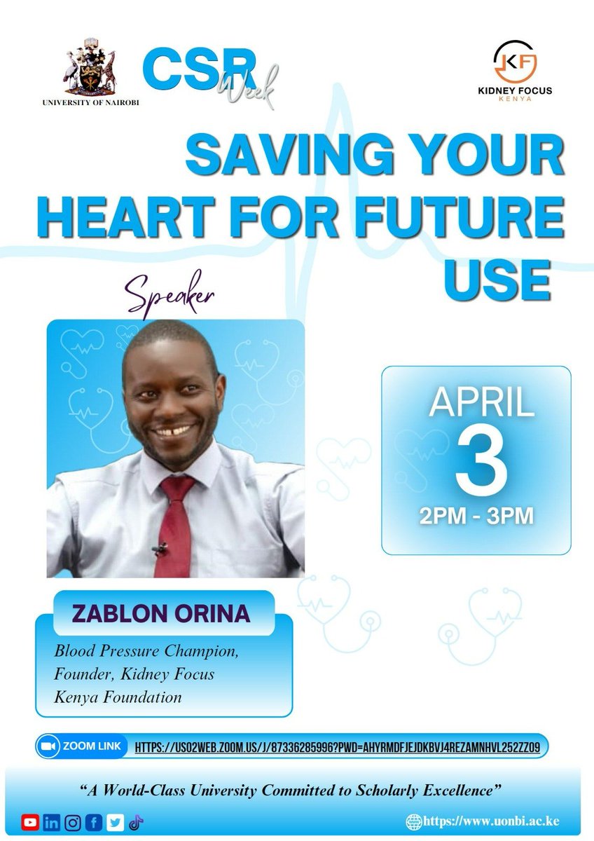 UONFST's tweet photo. happening now: Zablon Orina dicusses simple practical steps one needs to take from as early as their 20s to keep their hearts safe from damage
#uoncares #WeareUon #CSRWeek #PartnersForChange #MakingADifference https://t.co/JtvgoYzDkj