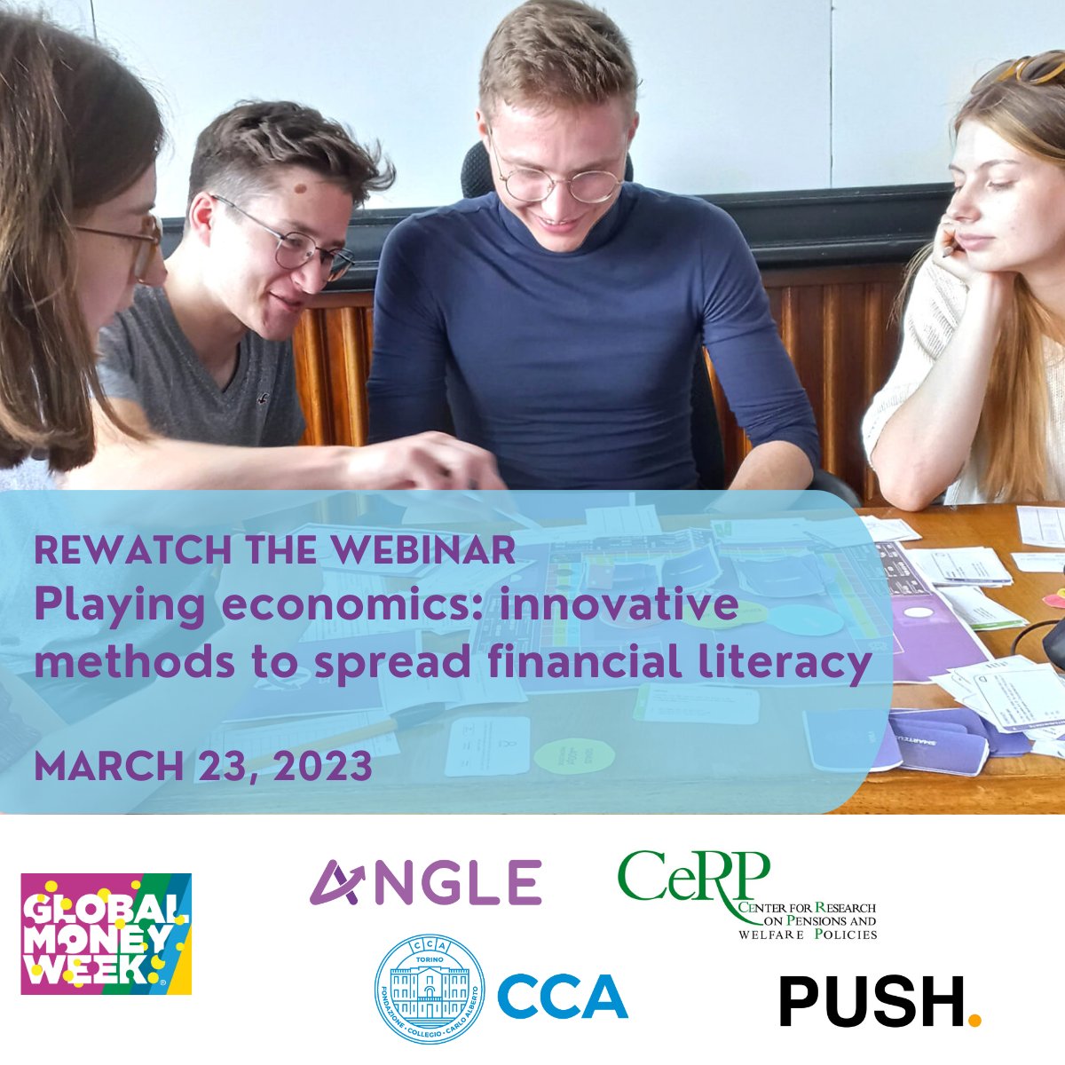 CollegioCA's tweet photo. Rewatch the webinar “Playing economics: innovative methods to spread financial literacy” organized by CeRP-CCA and @wepushsocial within the @GlobalMoneyWeek 2023.
#ANGLEProject #financialeducation #gmw2023 #CCA #CCAResearch
https://t.co/mFn43Dh3qu https://t.co/IMfPuImfog