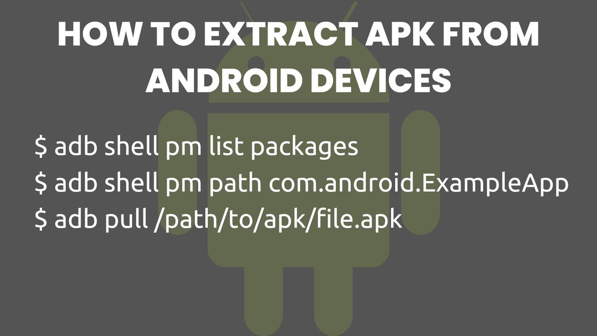 ramirezVII's tweet image. How to extract APK from Android Devices in a Mobile Application Penetration Testing 👇 🤖

#Android #MobilePentesting #pentesting #AndroidPentesting