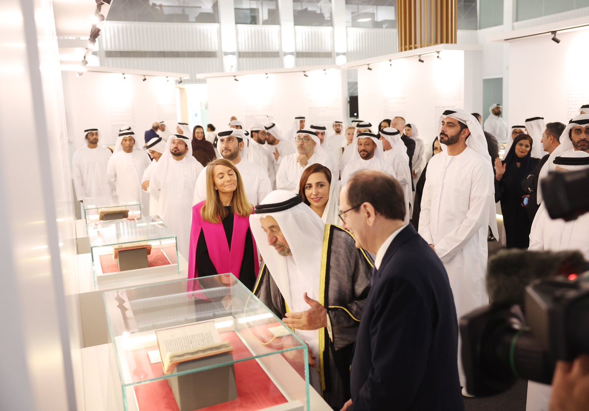Bodour's tweet photo. Just spellbinding to view 14 ancient El Escorial library manuscripts here in Sharjah. It's their first time out of Spain, where the originals stay locked away while facsimiles are displayed. https://t.co/mFgWp1qcyi