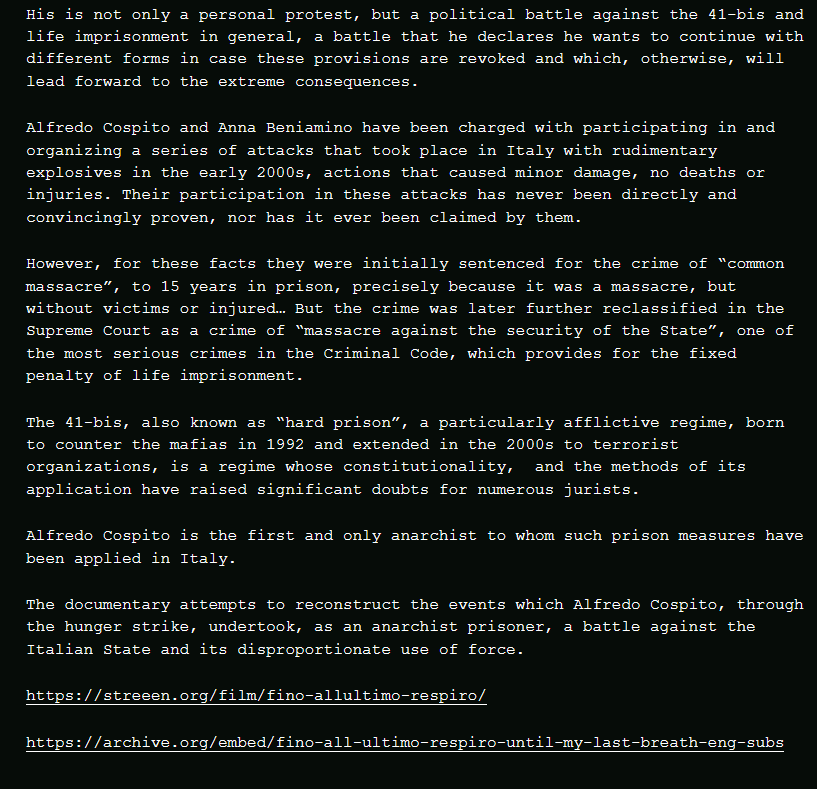 Eri on Twitter "AlfredoCospito Documentary Fino All’ Ultimo Respiro