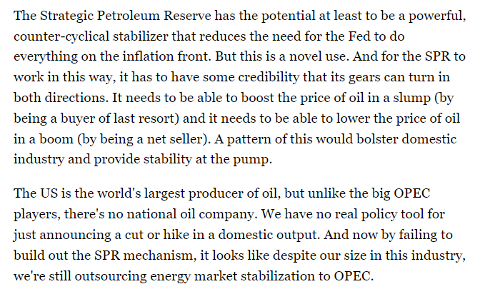 TheStalwart's tweet photo. THE WHITE HOUSE RISKS BLOWING THE GREATEST OIL TRADE EVER

By not taking seriously the SPR refill it means:

1) Missing a chance to refill cheap
2) Letting OPEC manage the oil cycle
3) Undermining domestic producers
4) Wasting a powerful non-monetary tool to fight inflation https://t.co/z8Hj9Wj2K4