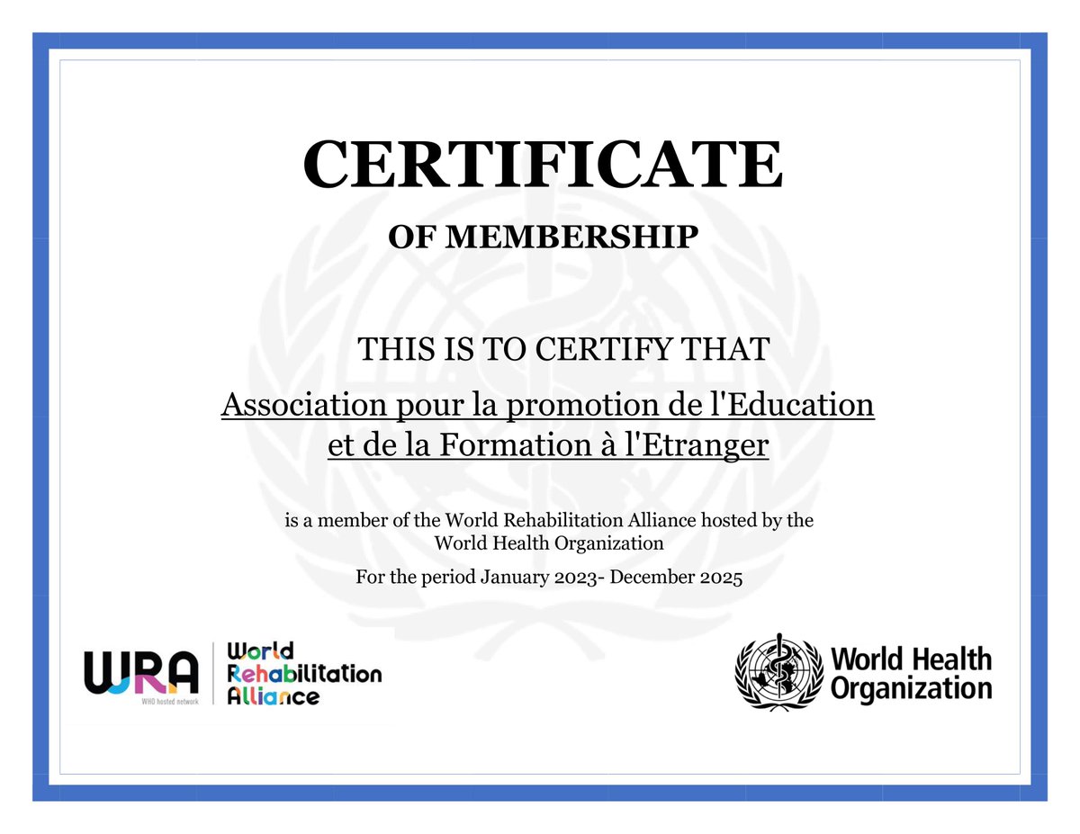 APEFE, membre de la World Réhabilitation Alliance WRA @WHO et heureuse de prendre part à la WRA, de participer aux travaux et de partager notre expertise de plus de 30 ans dans le développement de la kinésithérapie et Réadaptation ! #médecine  #médecinephysique  #réadaptation