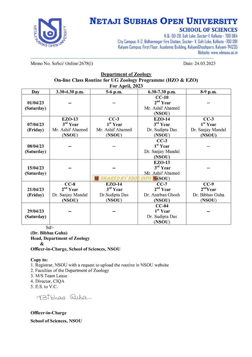 nsou_info's tweet photo. ✳️ On-line Class Routine for UG Zoology (HZO &amp;amp; EZO) Programme for April, 2023.

#NSOU #NSOUINFO https://t.co/CeQX8xgq7U