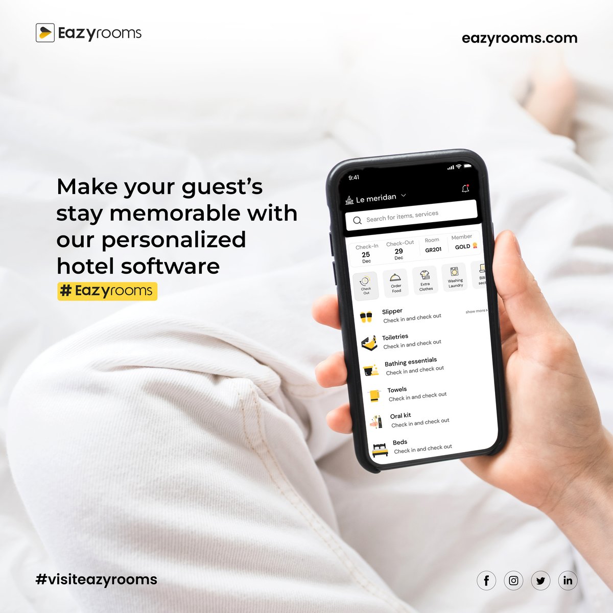Make your guests feel right at home with our personalized hotel software - @eazyrooms! 
.
.
.
.
.
#Eazyrooms #hotelguests #hotelowner #hotelownership #hotelgrowth #satisfyguests #happyguests #hotelautomation #hotelmanagement #GuestEngagement #Guestsatisfaction