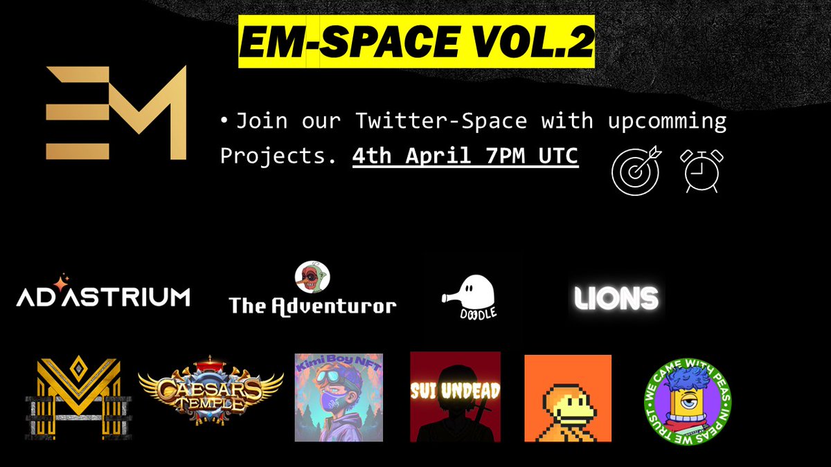 emgramofficial's tweet photo. @DegenDoodleNFT @OrdiKongs @TheAdventuror @caesars_temple @AdAstriumCNFT @ojotris @Metaestatempire @SuiUndead @OrdinalMB @KimiBoyNFT @Lions_wtf

Join our Space Tmrw. 7PM UTC.

https://t.co/oyjnrBy5Pq

Set a reminder!

#TwitterSpaces #TwitterSpace https://t.co/IwbwI8xoxa