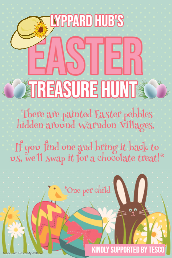 LyppardHub's tweet photo. Starts Tuesday 4th April! Find one of our special pebbles and collect an Easter treat! #warndonvillages #easterhunt #easteractivities #worcester https://t.co/i0jQjxpAcf