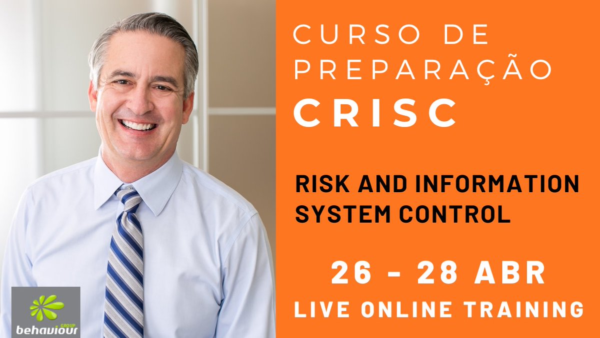 CRISC Preparation Course, curso para profissionais de gestão de risco. Prepare-se para o exame de CRISC.Inscreva-se online: behaviour-group.com/PT/curso-risk-…

#crisc #riskmanager #riskmanagement #gestaoderisco #gestorderisco #formacaoonline #onlinetraining #onlinecourse #behaviourgroup