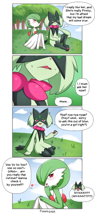 My ♂️Meowscarada curious with his Gardevoir crush.
#マスカーニャ 