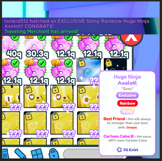 toantran512's tweet photo. Insane lucky from Pet Sim X! @prest4n @BuildIntoGames 
#roblox #PetSimulatorX https://t.co/2Uuaus8C8Z