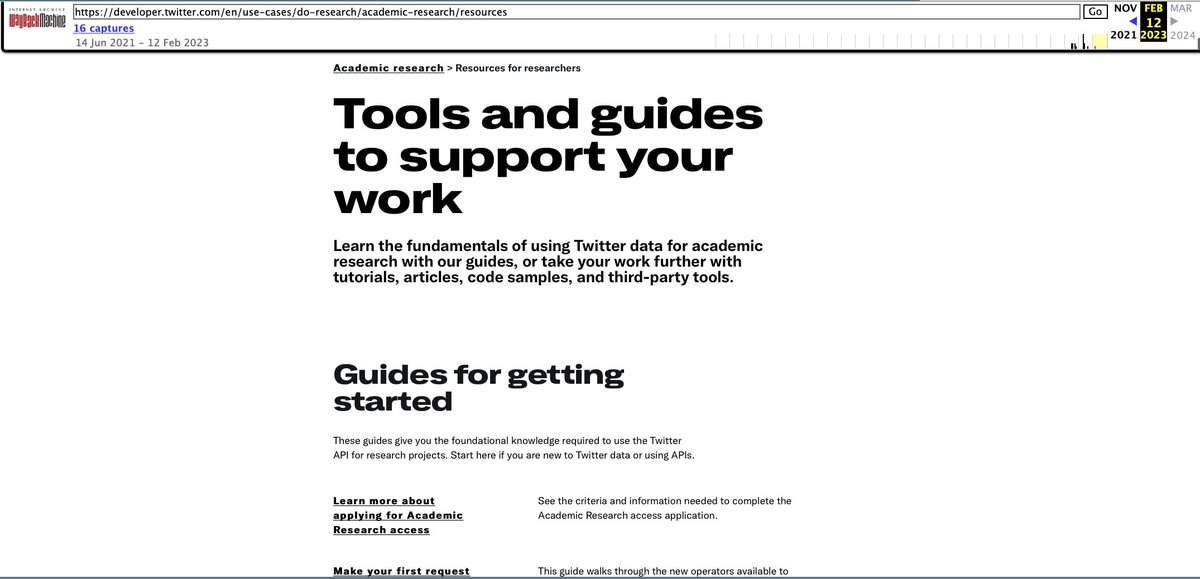 RVAwonk's tweet photo. Welp. The URL for Twitter's "Resources for Researchers" (info about using the API to retrieve data for research) is now returning a page that says "Nothing to see here." 

On the Left, you can see what it looked like previously, before Musk dismantled API access for researchers. https://t.co/kayq9lHIYX