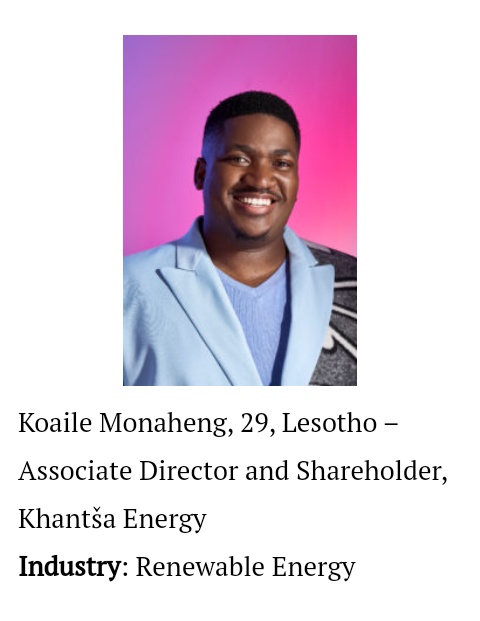 YourKayBol's tweet photo. Lesotho's Koaile Monaheng is featured on the prestigious Forbes' 30 under 30 list. https://t.co/8HNsT3pGsN