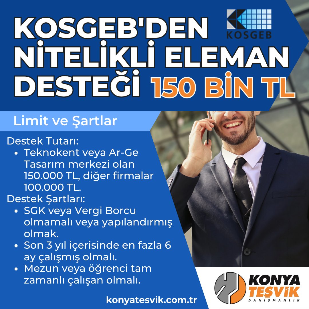 KOSGEB ‘’Nitelikli Eleman Desteği’’ ile verdiği desteği 100.000 TL olarak açıkladı. Teknokentler’de veya Ar-Ge merkezi olan faaliyet gösteren şirketler için desteği 150.000 TL olarak açıkladı.

#kosgeb #tübitak #girişimcilik #sanayi #hibe #teşvik #personel #Konya