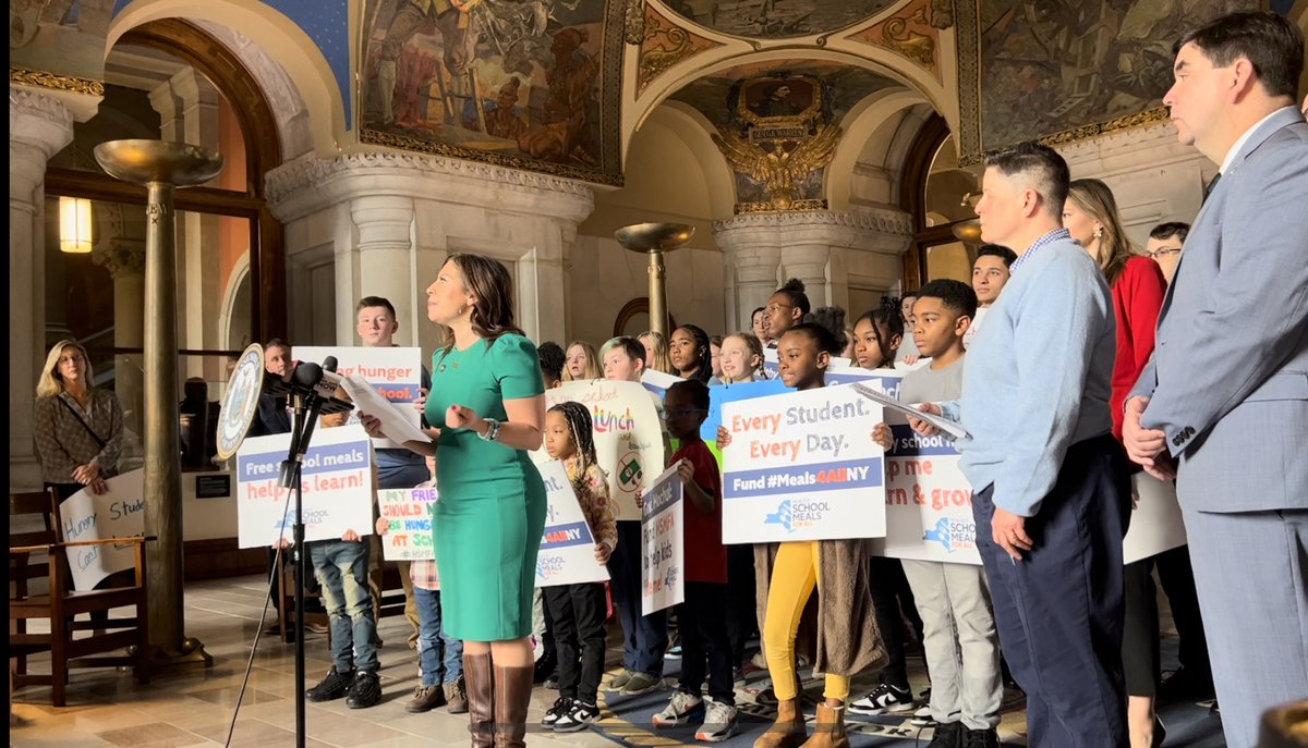 FeedingNys's tweet photo. Instead of trapping kids in school meal debt, NY should join states around the nation in guaranteeing healthy school meals for all.

Students who rallied at the Capitol last week said it best. @GovKathyHochul #Meals4AllNY https://t.co/CWTwlGN3FL