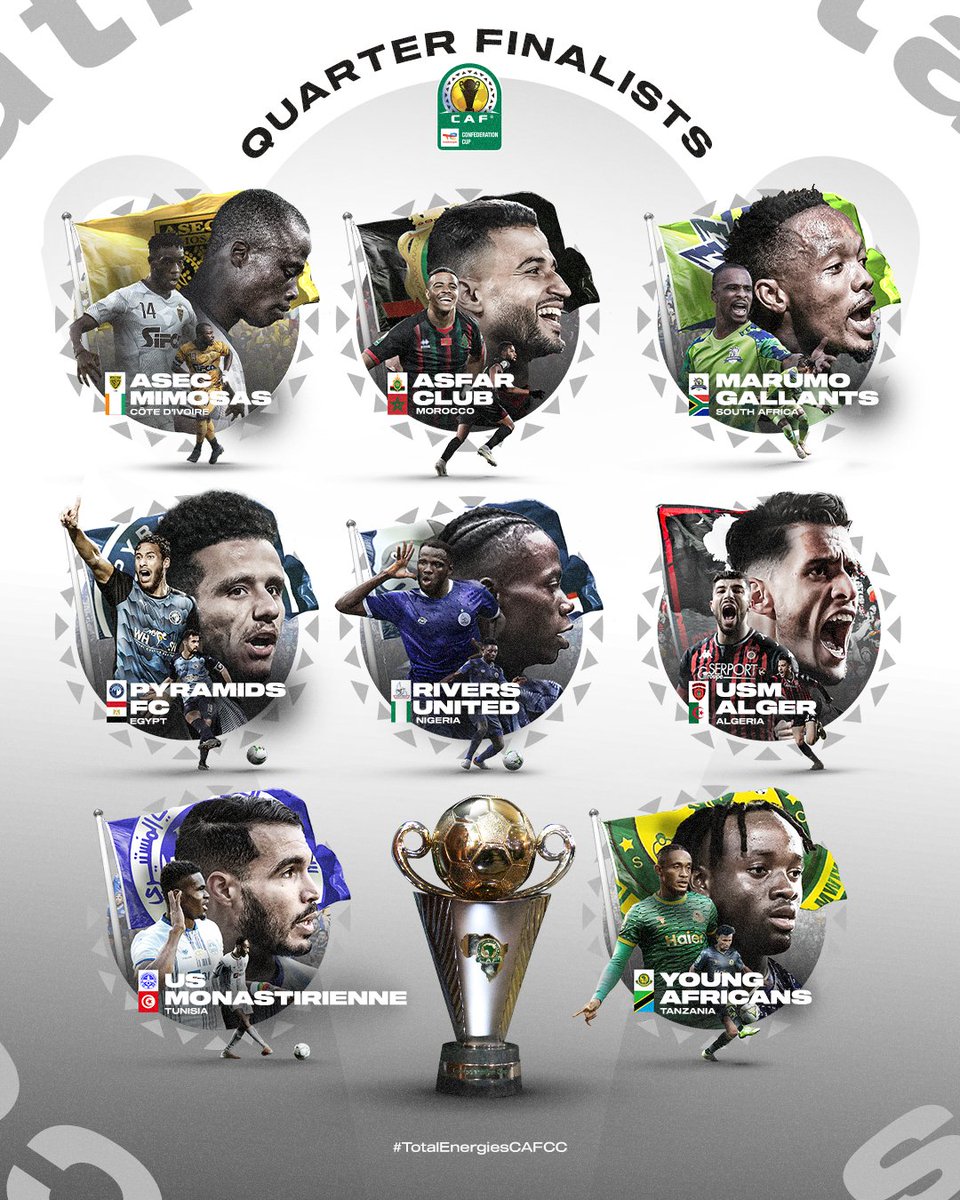 CAFCLCC's tweet photo. The #TotalEnergiesCAFCC quarter-finals 🤩

Which of the 8 sides will be the 2022/23 champion? 🏆 https://t.co/pKLwSQcW9r