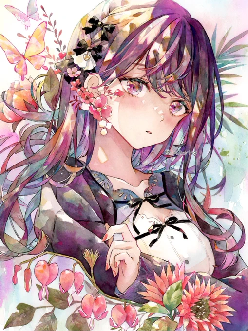 #これでフォロワーさん増えましたケマンソウというハート型のお花を描きました*透明水彩 