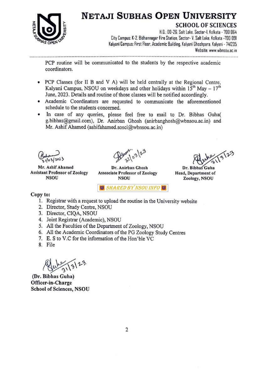 nsou_info's tweet photo. ✳️ Provisional PG Zoology PCP Routine for January, 2023 batch (Part-I).

#NSOU #NSOUINFO https://t.co/LhmyXpEKg5