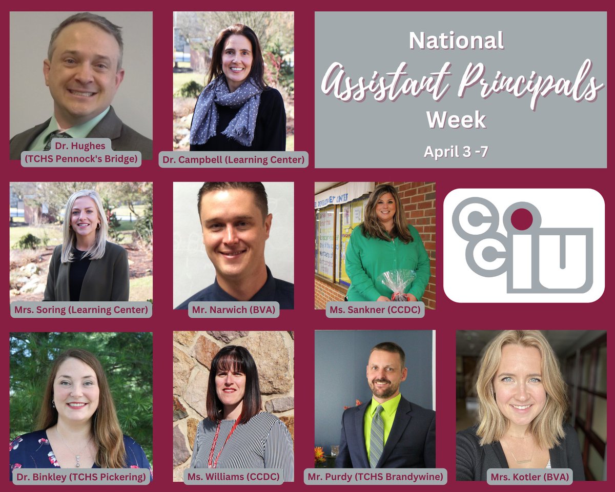This week is National Assistant Principals Week! Thank you to all of our Assistant Principals for the tireless work that you do for our students and the support you provide to our Principals. #TeamCCIU ❤️