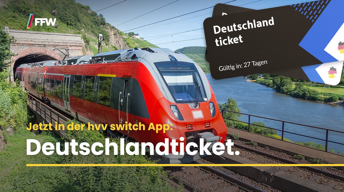 FFWgermany's tweet photo. Seit heute im Vorverkauf: das Deutschlandticket beim #hvv und der Hamburger @hochbahn in der hvv switch-App. Digital, günstig, super einfach und intuitiv nutzbar. We couldn't be happier.✨
Holt es euch: https://t.co/xgKYAP3mjb https://t.co/H2V16NBUds