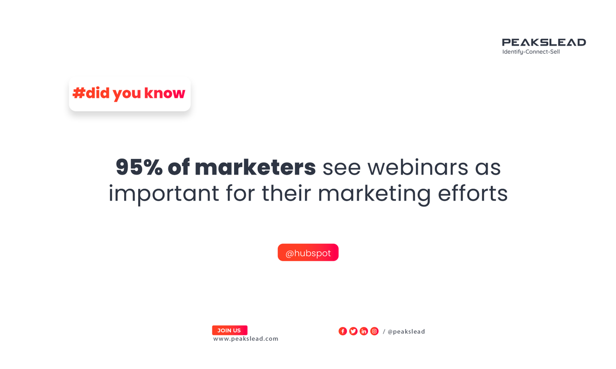 peakslead's tweet photo. 95% of marketers see webinars as important for their marketing efforts

Check the ultimate webinar statistics: https://t.co/iURMWvW89R

#B2B #LeadGen #webinar #Marketing #Statistics #DidYouKnow https://t.co/g29ivSB5Z4
