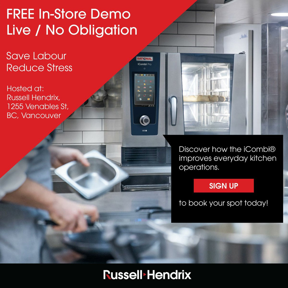 RHFoodEquip's tweet photo. Baking, roasting, grilling, deep-frying... make it easier, more efficient, more intelligent… with the help of the #iCombi Pro oven!
Don’t miss our Vancouver showroom's FREE demo on April 5! Register: https://t.co/CtmhfQUfvW
#CookingSolutions #CommercialKitchen @RATIONAL_AG https://t.co/cFjdN4uts3