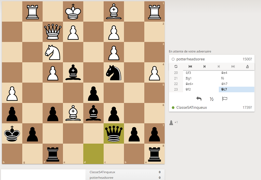 Bonjour <a href="/potterheadsoree/">Catherine Chotard</a> et bonne semaine.
Nous jouons notre Dame en c7. #Quoitichess
