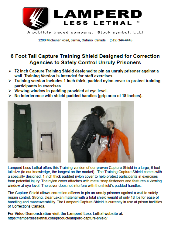 LLLI_LessLethal's tweet photo. $LLLI Lamperd Less Lethal has a special Training version of our Capture Shield which comes with a padded nylon cover to help prevent injury in
training exercises and is designed for correctional facilities. #OfficerTraining #CaptureShield #Prisons #Corrections #LessLethal #safety https://t.co/PKvXLiGOl1