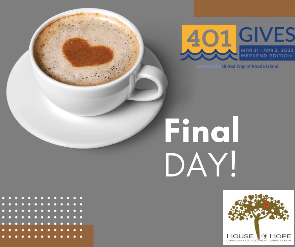Just 10 hours left to donate to our Invest in Hope 401Gives Day campaign. Anyone to make a donation between now and 9:30 AM will be entered to win a $25 gift card to Starbucks! You can make a difference now, visit ￼ 401gives.org/organizations/…