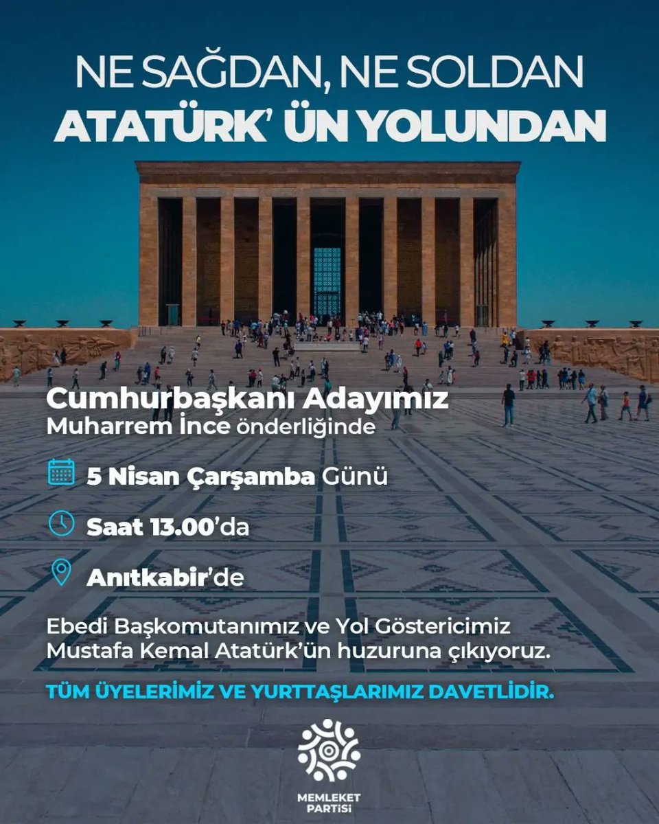 mpizmirgenclik's tweet photo. "Atatürk'ün yolundan!" diyerek 5 Nisan Çarşamba günü Ankara'da buluşuyoruz 💙 🧿  #MemleketPartisi #muharremince https://t.co/bvhk7T1Kh3