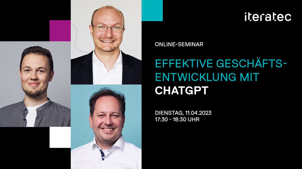 iteratec's tweet image. 💡 Jetzt noch schnell sein und zu unserem #ChatGPT Online-Seminar am kommenden Dienstag, 11.4. um 17:30 Uhr anmelden. Wir freuen uns auf Sie! eventbrite.de/e/effektive-ge…
