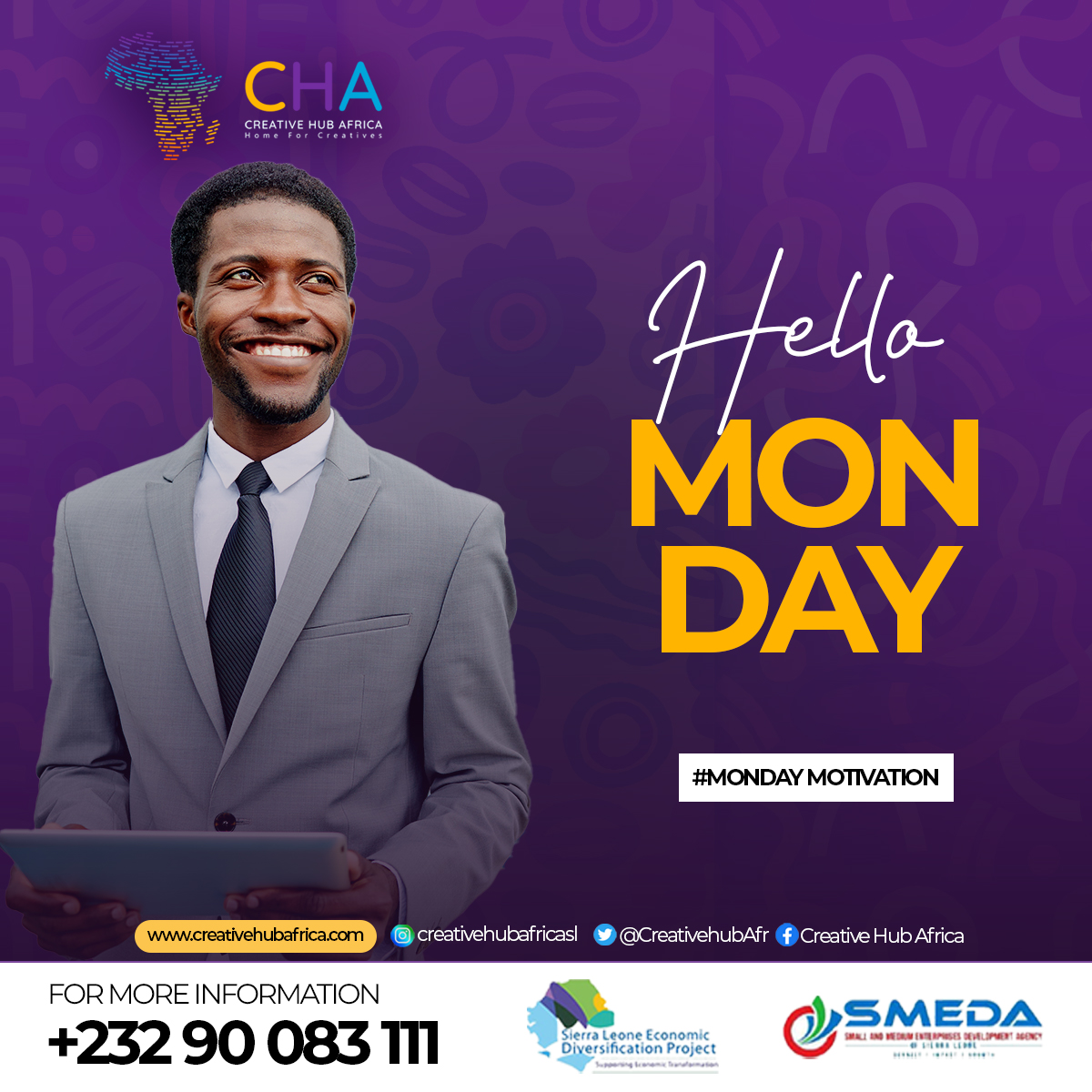 CreativehubAfr's tweet photo. Hello Monday! 
#cha #creativehubafrica #creativehubafricasl #reimaginecreativity #happynewweek https://t.co/p2kCAKbenf