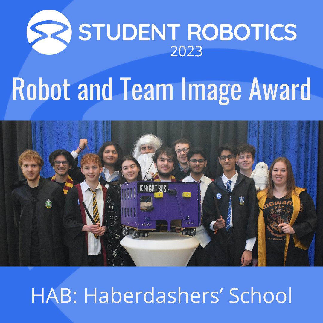 Student Robotics (@studentrobotics) on Twitter photo The Robot and Team Image award for #srobo2023 goes to team HAB from <a href="/habsboys/">Haberdashers' Boys' School</a> for their Harry Potter costumes and robot design
#srobo #robotics #stem The Robot and Team Image award for #srobo2023 goes to team HAB from <a href="/habsboys/">Haberdashers' Boys' School</a> for their Harry Potter costumes and robot design
#srobo #robotics #stem
