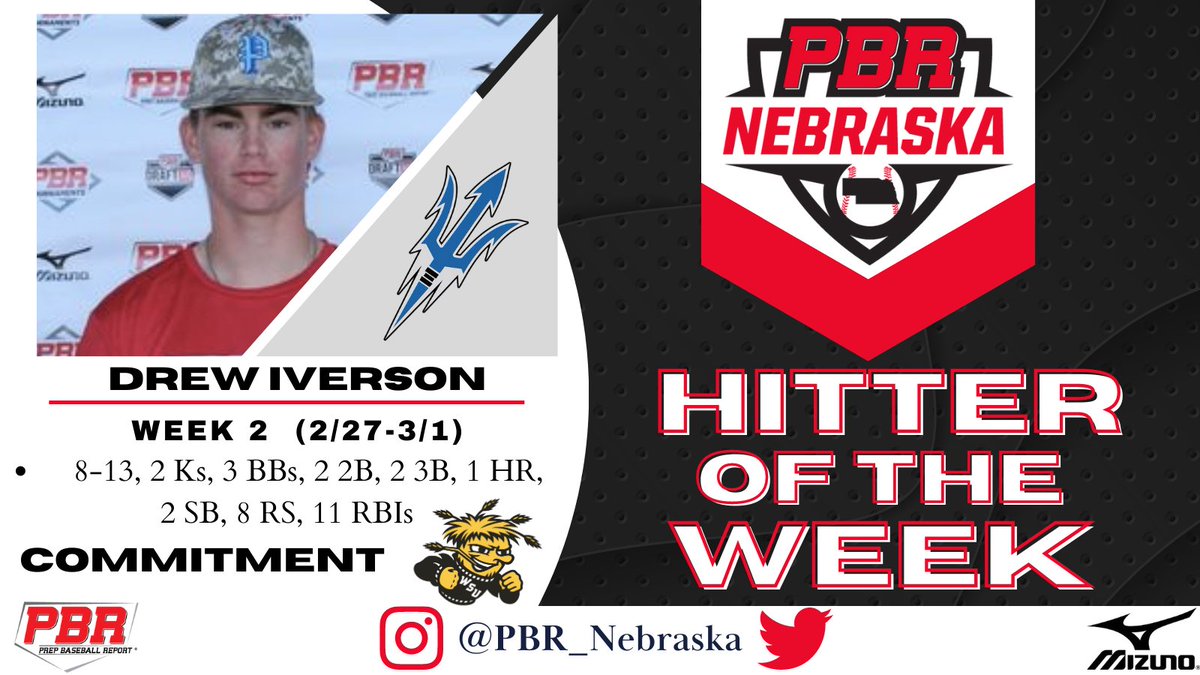 🎖️PBR NE HItter of the Week🎖️

🗓️ March 27-April 1
👤 <a href="/Drew_Iverson23/">Drew Iverson</a> 
📚 <a href="/PlattsmouthB/">Plattsmouth Baseball</a> 
🔜 <a href="/GoShockersBSB/">Wichita State Baseball</a> 
 
Full Article✍️
bit.ly/3m5hWxq

#BeSeen #ShapetheState #PBRisthere